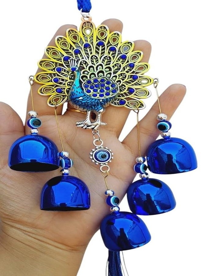 ARTISKRITI Metal Evil Eye Hanging for Home House Entrance Door Decoration, Peacock Showpiece Nazar Battu for Shop Office Living Room, Blue - Image 1